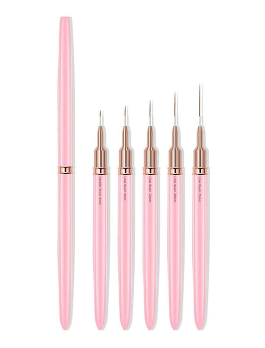Set of 5 Liner Brushes (Pink & Rose Gold)