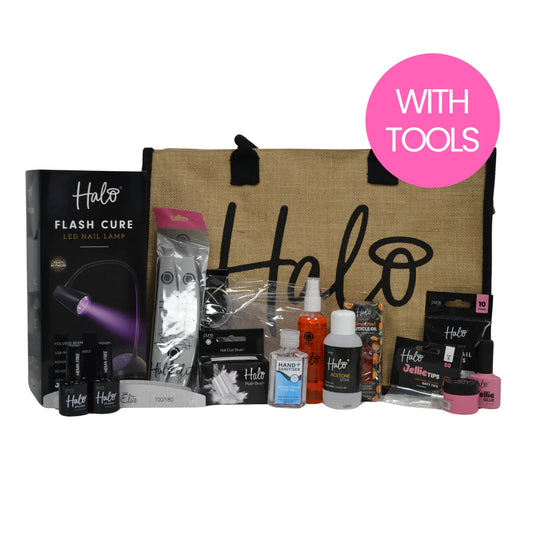 Halo- Full cover tip builder gel kit (jellie tips) with flash cure lamp